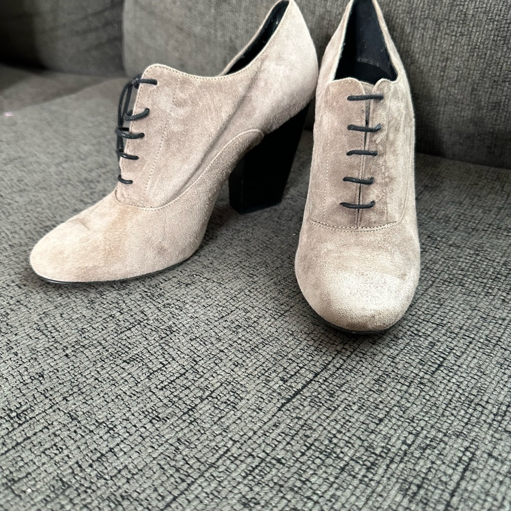 M. Gemi Suede Ankle Booties Heeled Oxford Lace-Up Tan Made in Italy 39 / US 8.5 - Picture 3 of 11